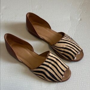 Franco Sarto - Women's Sandals Zebra Print Peep Toe Flats - Size 8